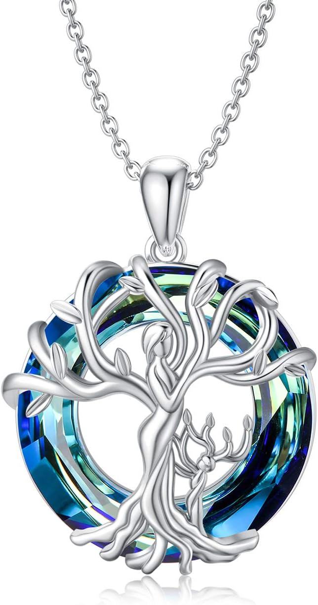 TOUPOP Valentines Day Gifts for Mom, Mother and Daughter/Son Necklace 925 Sterling Silver Tree of Life Necklaces with Austrian Crystal Jewelry for Women, Mothers Day Birthday Gifts