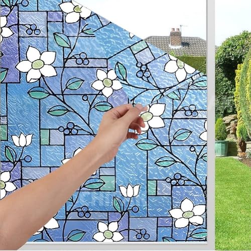 Image of CHIPAK Premium Vinyl Privacy Stained Window Glass Film (16x96 Inch) - Self-Adhesive Decorative Sticker Opaque Sheet Tint Wallpaper for Glass Cover Window, Door, Office, Home.| Anti-UV. Mystic Blue