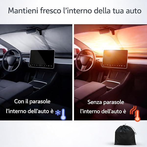 Parasole Auto Parabrezza – Parasole Pieghevole Universale, Protezione UV, Anti Calore, Tendina Parasole Interna per Tutti i Veicoli (145×80 cm) - 4