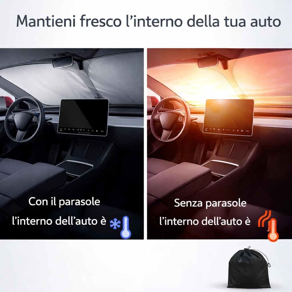 Parasole Auto Parabrezza – Parasole Pieghevole Universale, Protezione UV, Anti Calore, Tendina Parasole Interna per Tutti i Veicoli (145×80 cm)
