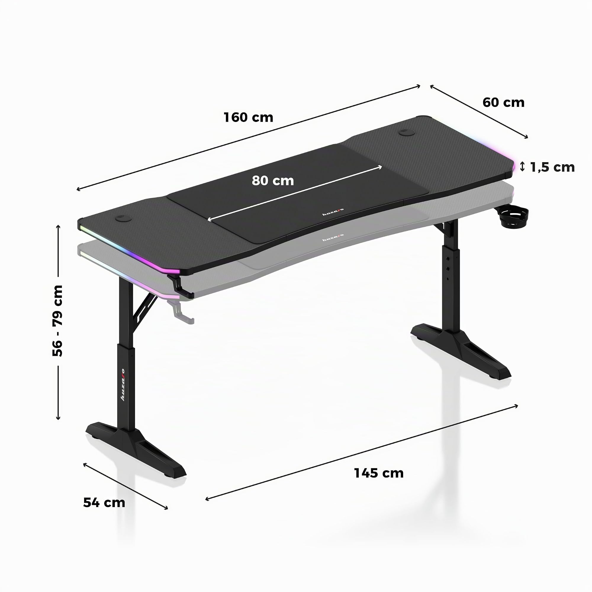 huzaro Hero 4.6 RVB Bureau Gaming réglable en Hauteur, Gestion des câbles