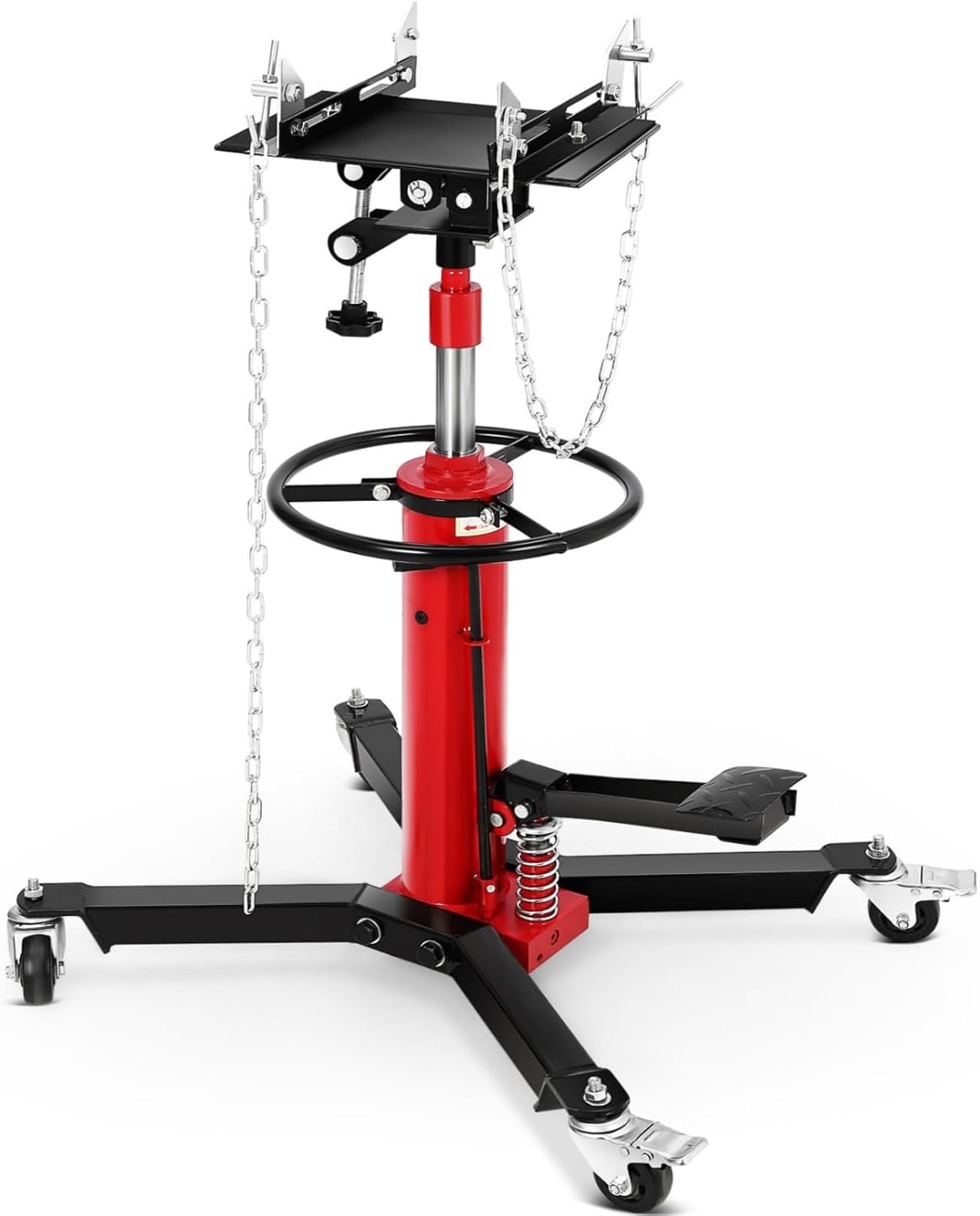 1322 LBS Transmission Jack, 3/5 T Capacity, 34 in-68 in Lifting Range, Hydraulic Telescopic Jack with Foot Pedal, 360° Swivel Wheels & Brakes for Garage/Workshop and Auto Repairs, Red