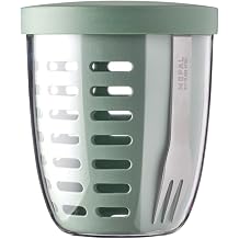 Mepal Fruit & Veggie Pot Ellipse Fruit Container Ideal For Fruit and Vegetables On The Go Fruit Box With Fork & Colander 600 ml Nordic Sage