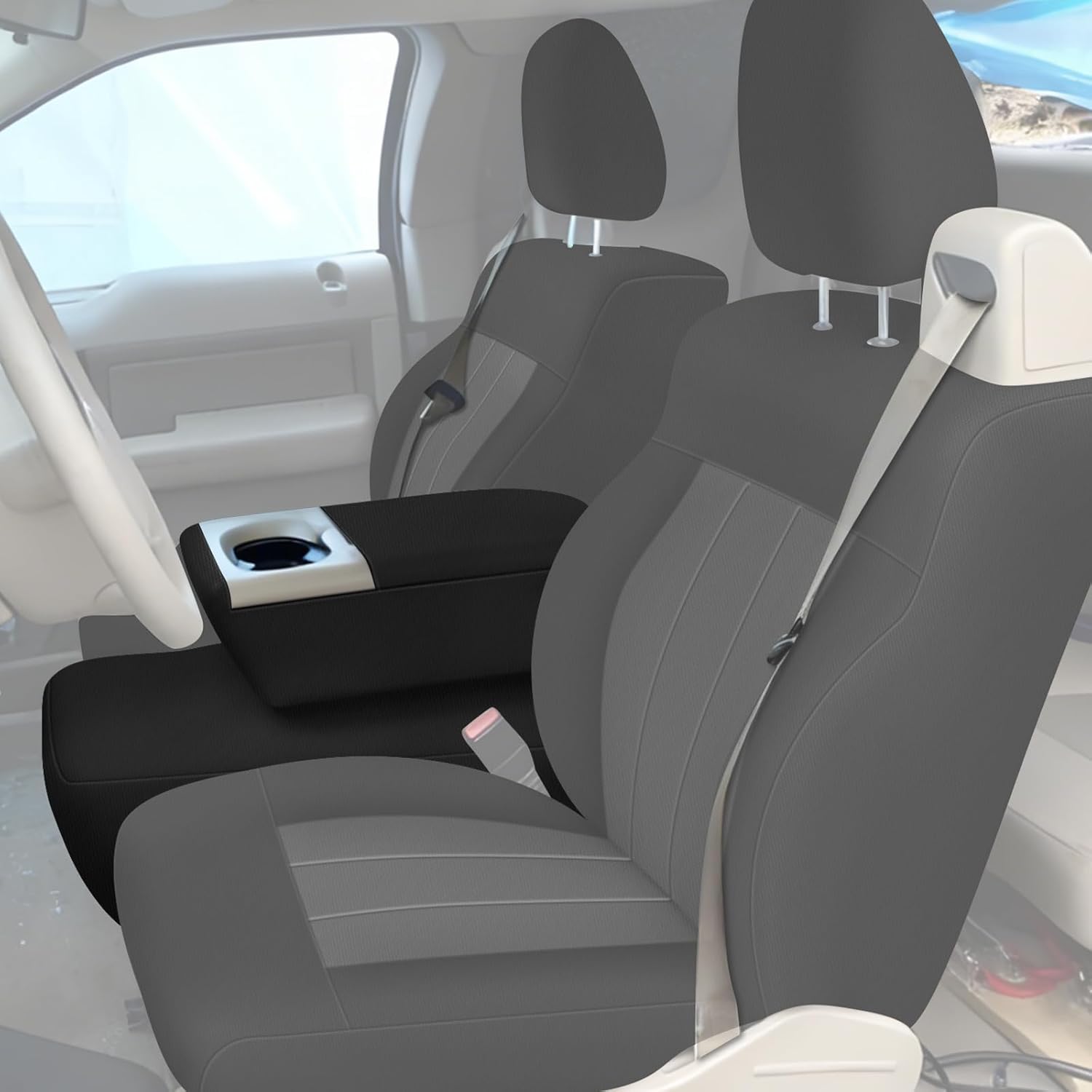 Opening Armrest Cover Compatible with 2004-2008 Ford F150 XLT Super Cab, Heavy Duty Knitted Fabric(Black, 2004-2008 F150 Center)