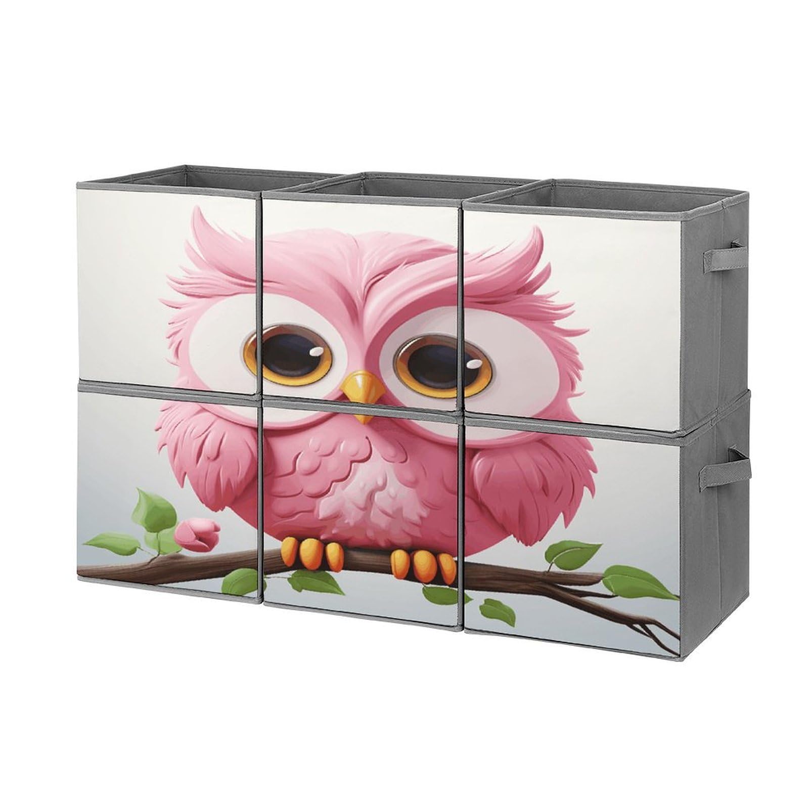 Fodpand Style A Pink Owl Cube Bins With Double Handles,Set Of 6 Cube Organizer, Stackable And Foldable Storage Bins For Organization, Closet, Shelves, Offices