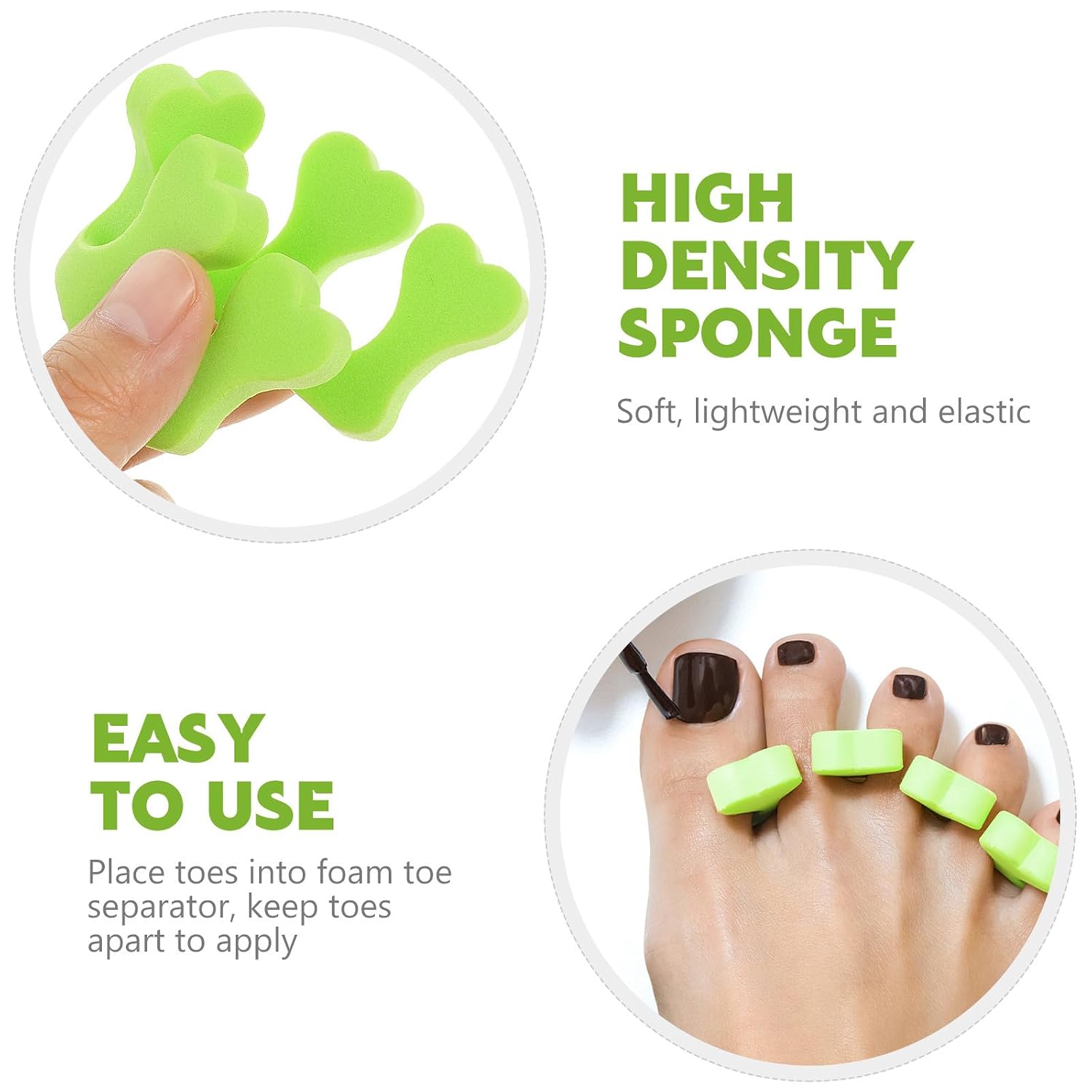 FUOYLOO Sponge Toe Separators for Pedicure, Toe Protector Tools for Feet, Nail Art Manicure Polish Pedicure DIY, for Women, Green
