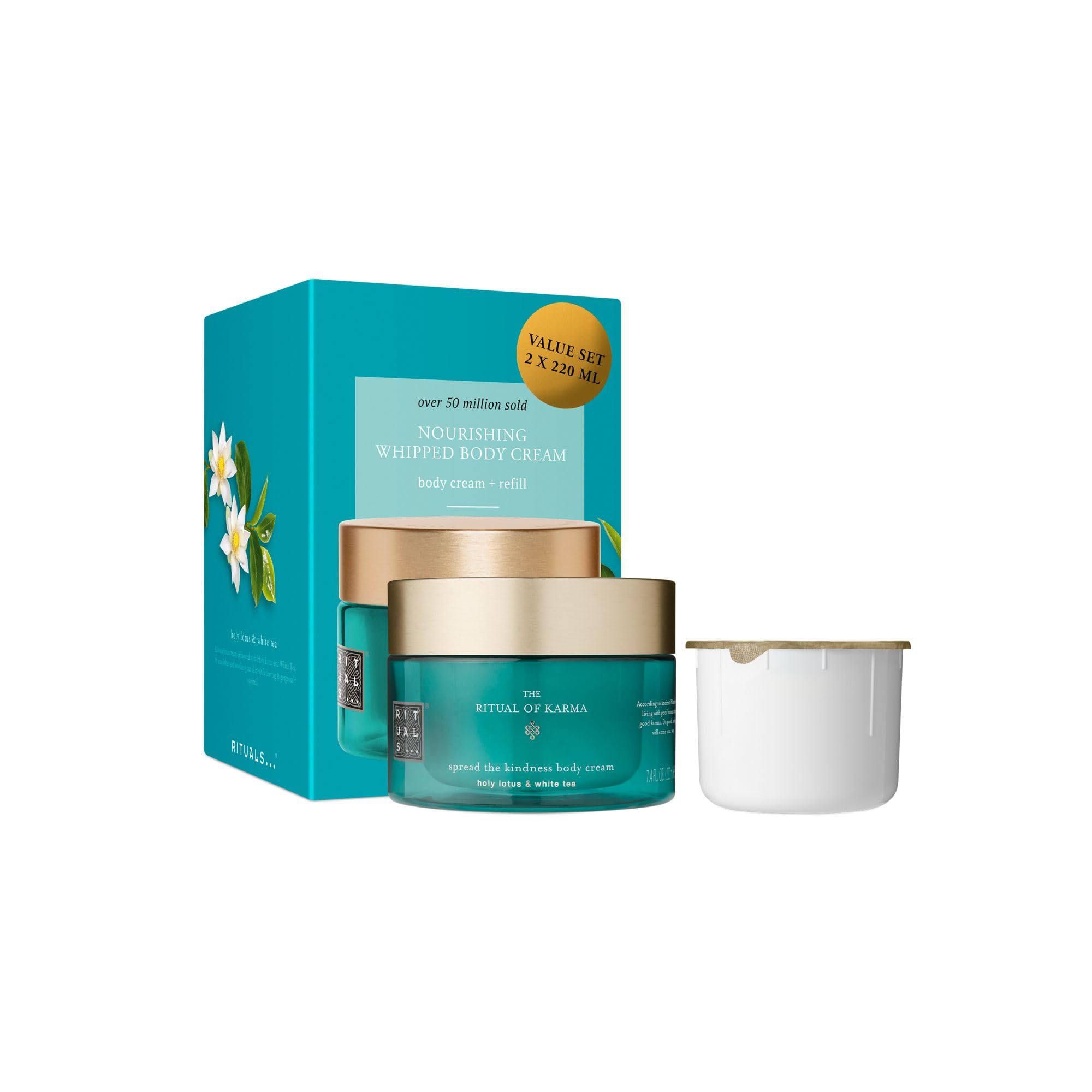 RITUALS Körpercreme + Nachfüllpackung Das Ritual des Karma | Creme mit Lotus und weißem Tee | Beruhigend und reichhaltig mit sommerlichem Duft | 220 ml + 220 ml