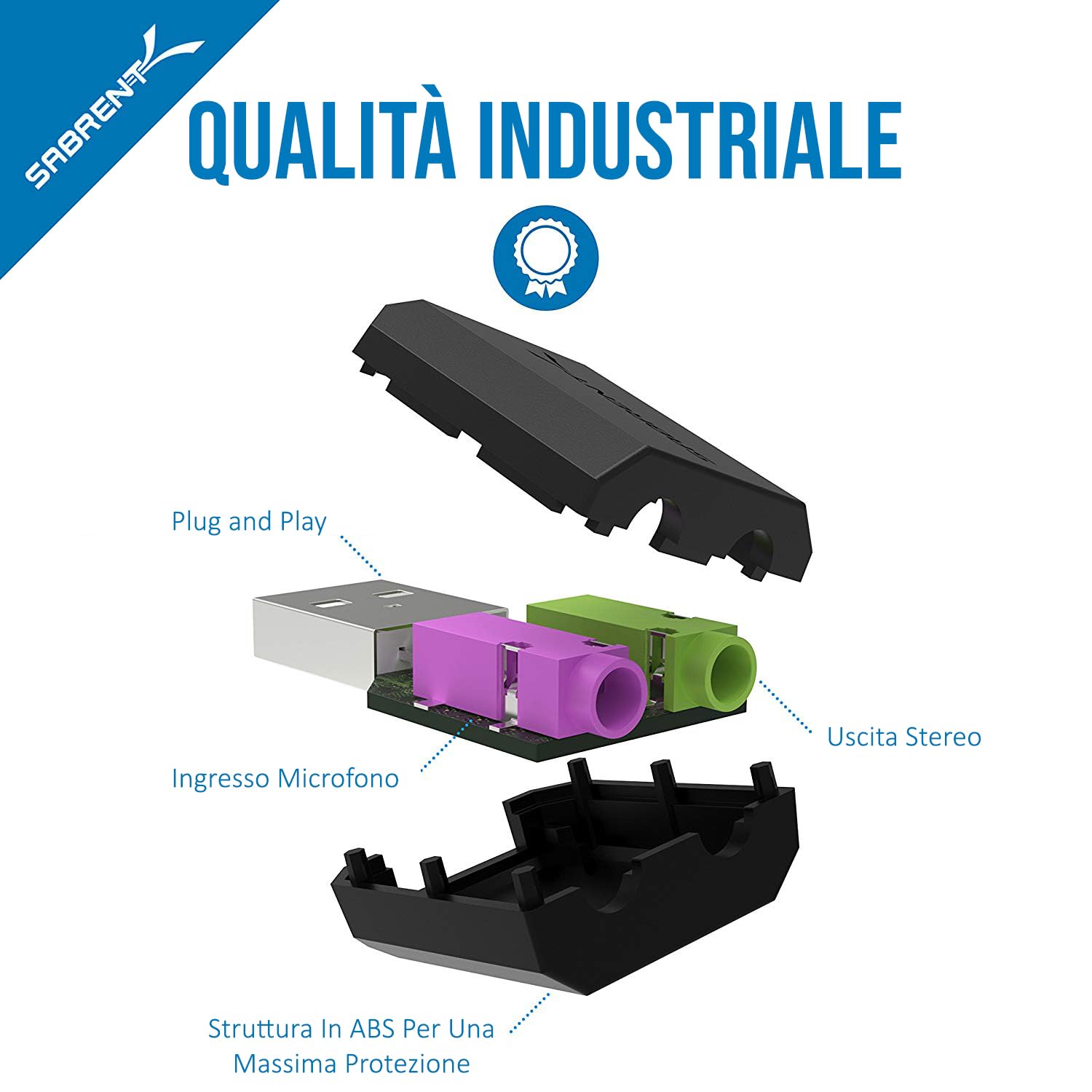 SABRENT Scheda Audio USB Esterna Jack 3,5mm Cuffie Microfono Casse Stereo Compatibile Mac OS Windows Plug & Play Nero AU-MMSA