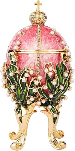 FASSLINO Cajas de joyería rosa para baratijas Faberge Egg Enamel Pintado a mano, soporte para anillo de almacenamiento, caja de recuerdo, colección disponible en Yaxa Colombia