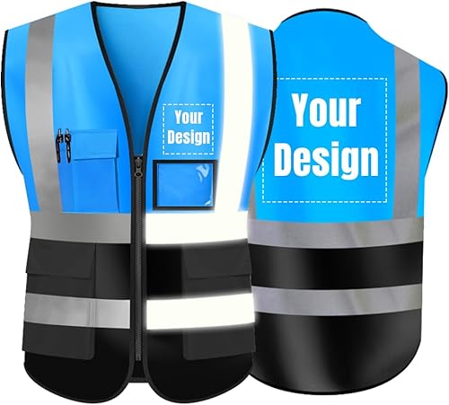YOWESHOP Chaleco de seguridad de alta visibilidad con tiras reflectantes, personaliza tu logotipo Hi Vis, chaleco de trabajo para exteriores con 5