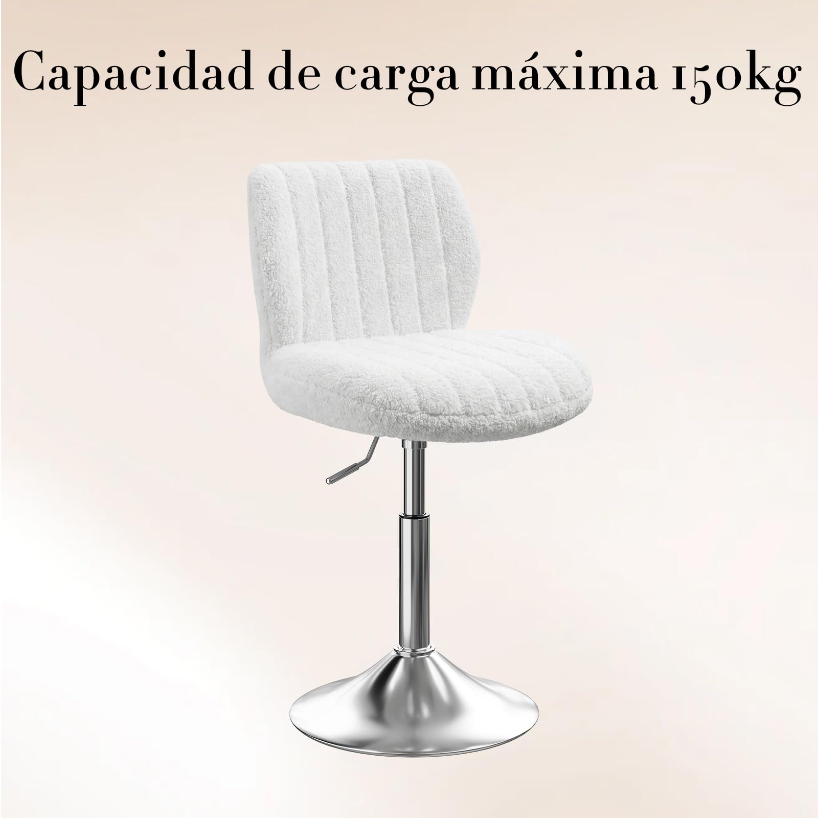 Devoko Taburete de Tocador con Respaldo, Silla Giratoria 360° Altura Regulable, Tela de Felpa, Blanco