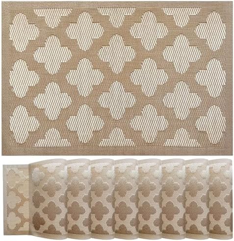 Elegant Placemats Vinyl Woven Heat-Resistant Placemats Set of 8 Washable Easy to Clean Table Mats for Dining Room and Decorate (Gold)