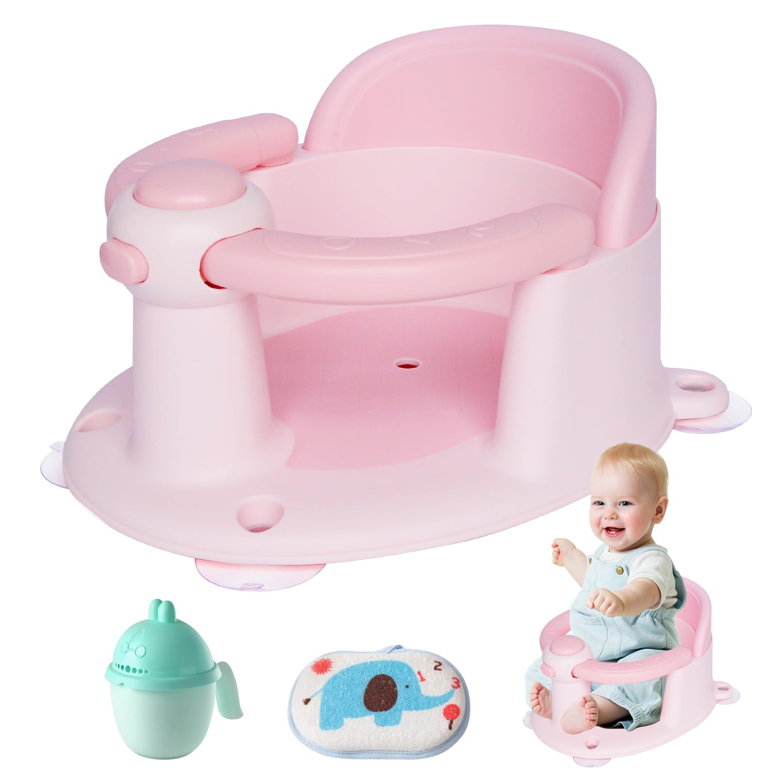 Badewannensitz Baby ab 6 Monate Rutschfester Baby Badewannensitz mit 4 starken Saugnäpfen ergonomischer Badesitz für Dusche oder Badewanne(Rosa)