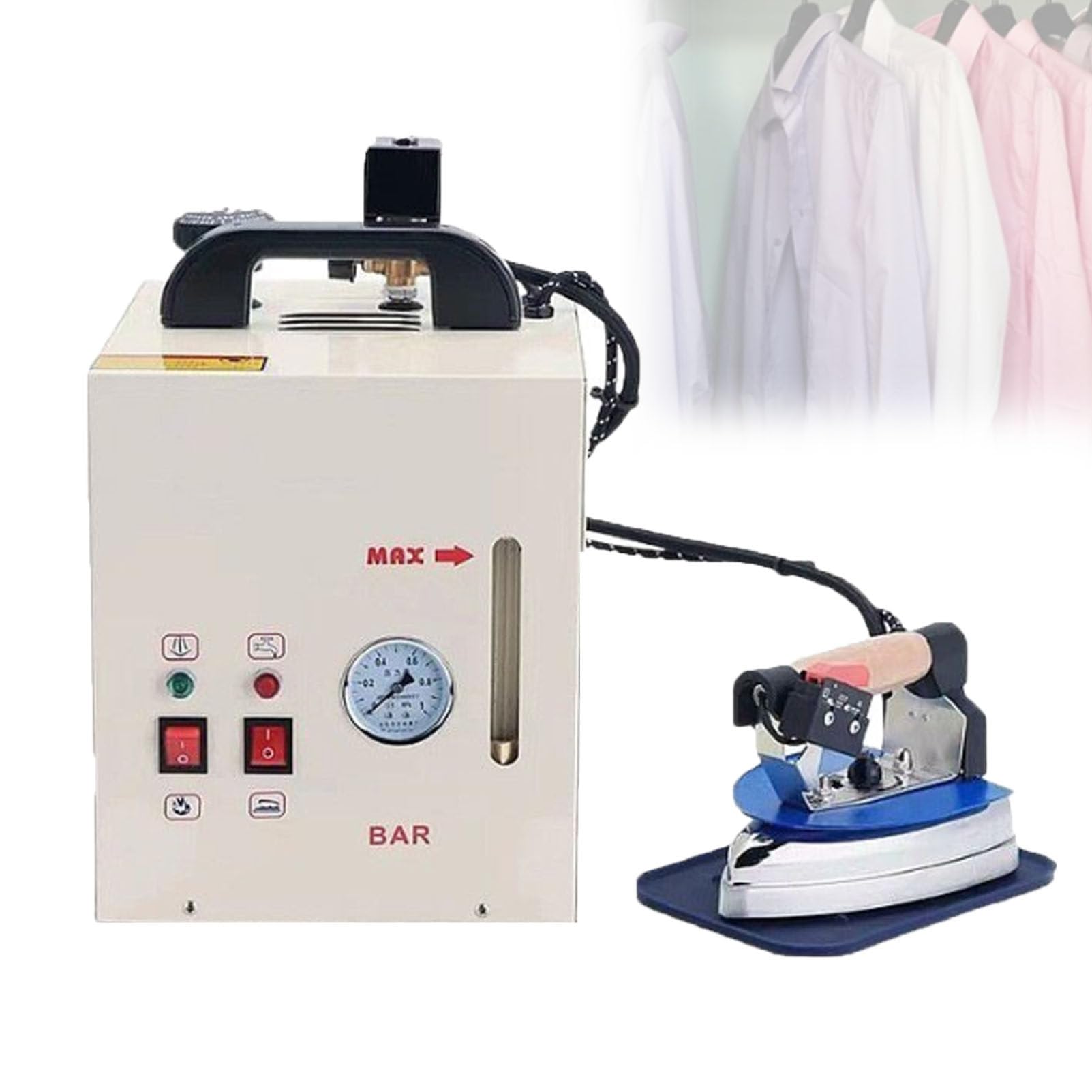 Pfps Commercial Steam Iron with Drain Valve and 4L Boiler, 1600W Industrial Station for Hotel, Laundry, Clothing Workshop