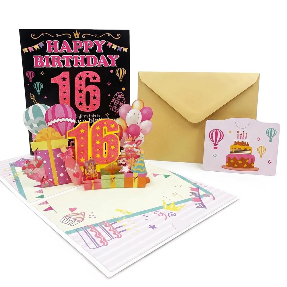 16th Birthday Card for Girls Daughter,3D Pop Up Sweet 16 Keepsake Memory Card, Daughter Granddaughter Sister Niece Friend Birthday Gift, Rose Gold Foil Design (16)