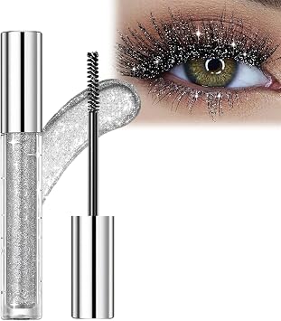 Question Beauty Glitter Mascara, Question Beauty Mascara,Sparkle Mascara for Eyelashes,Glitter Shimmer Colored Mascara,Waterproof Colorful Lashes for Eyelashes,Party Wedding Silver