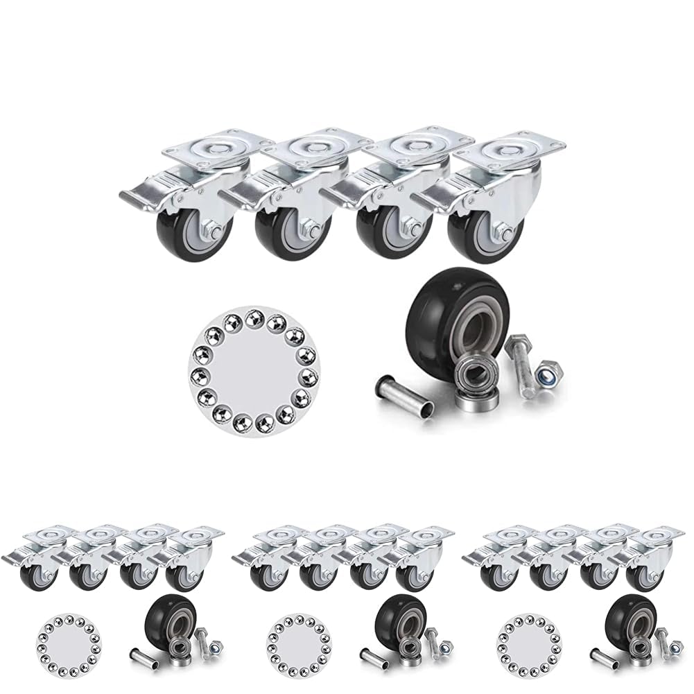 COOCHEER 75mm Lenkrollen mit Bremse, 4 Stück, Max. Belastung 400KG, Doppelverriegelung 360-Grad, PVC und Stahl, Schwarz, Bürostühle und Gartenmöbel (Packung mit 4)