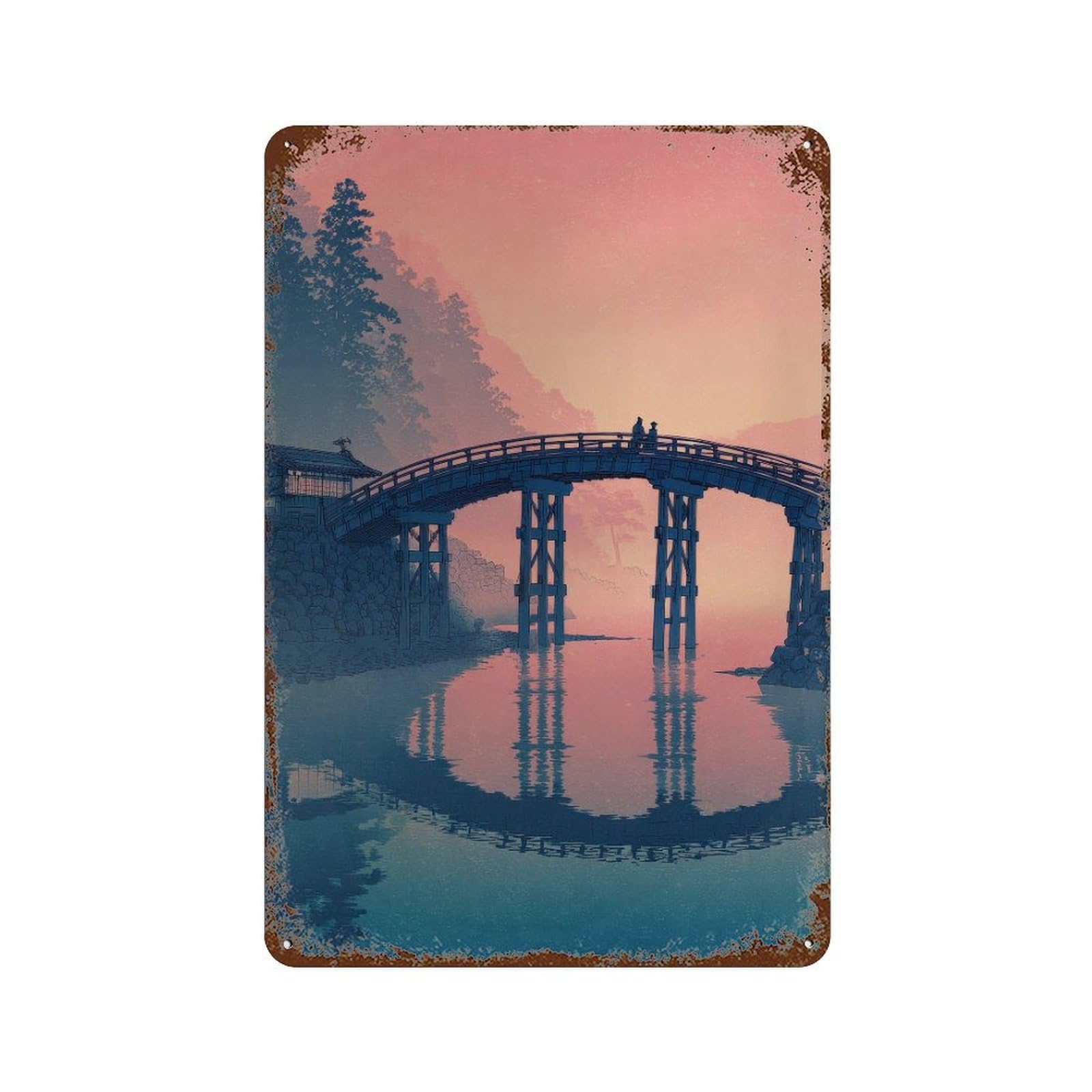 xiaoxiaoshen Japanese Bridge. Traditional Minimalist Wall Decor Art Metal Tin Poster Modern Home Decor Art Home Bar Shop Decorations Vintage Sign 30x20cm