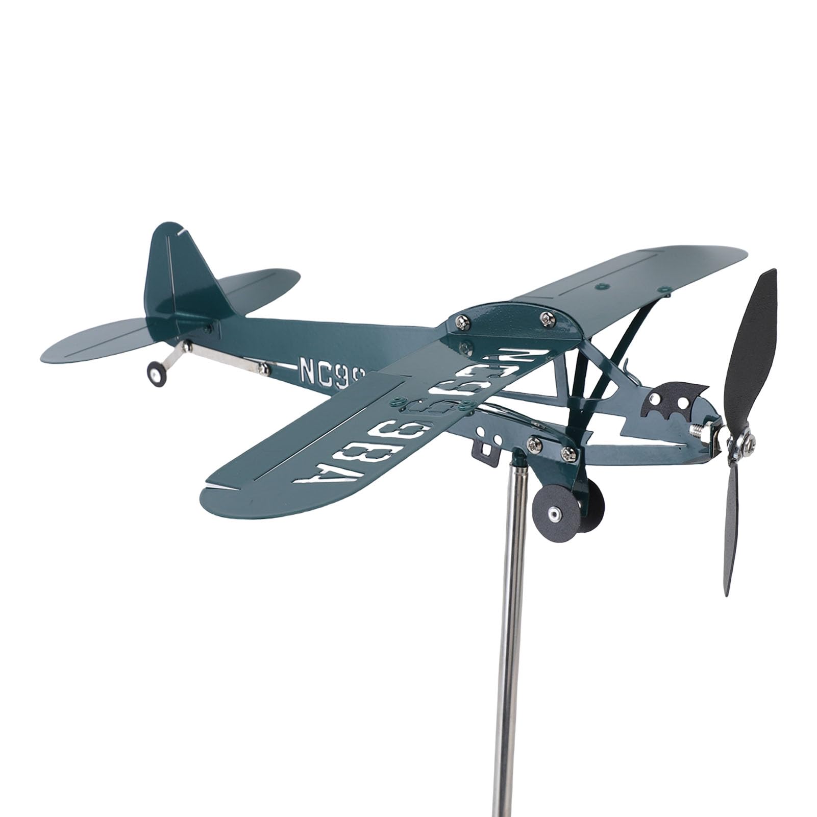 Molino de Viento de Avión, Veleta Meteorológica, Decoración de Metal Resistente para Jardín Al Aire Libre, Valla para el Hogar, Verde Oscuro