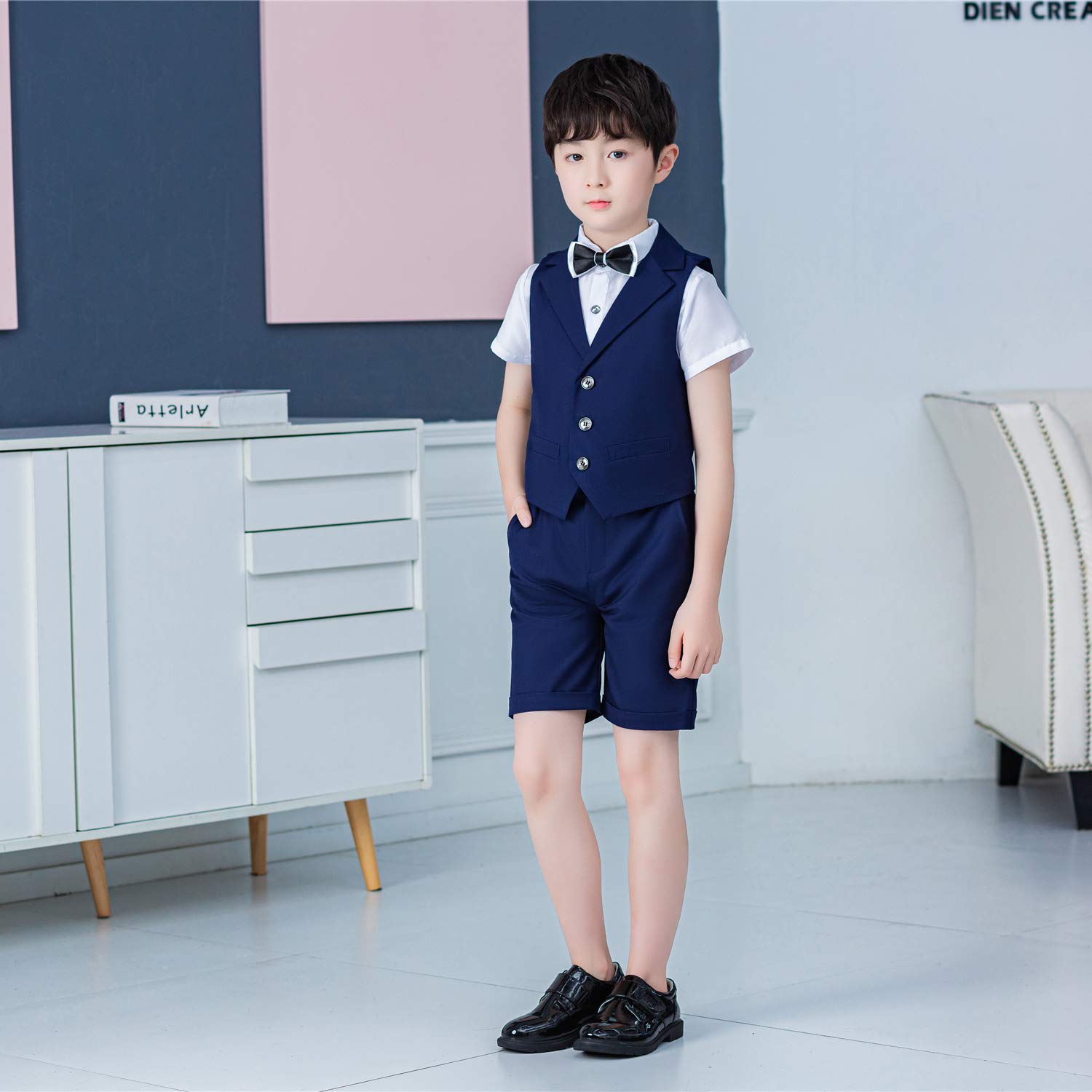 LOLANTA 4 Pezzi Bambini Ragazzi Abbigliamento Set Camicia + Papillon + Gilet + Pantaloni, Ragazzo Gentleman Nozze Smoking Cerimonia