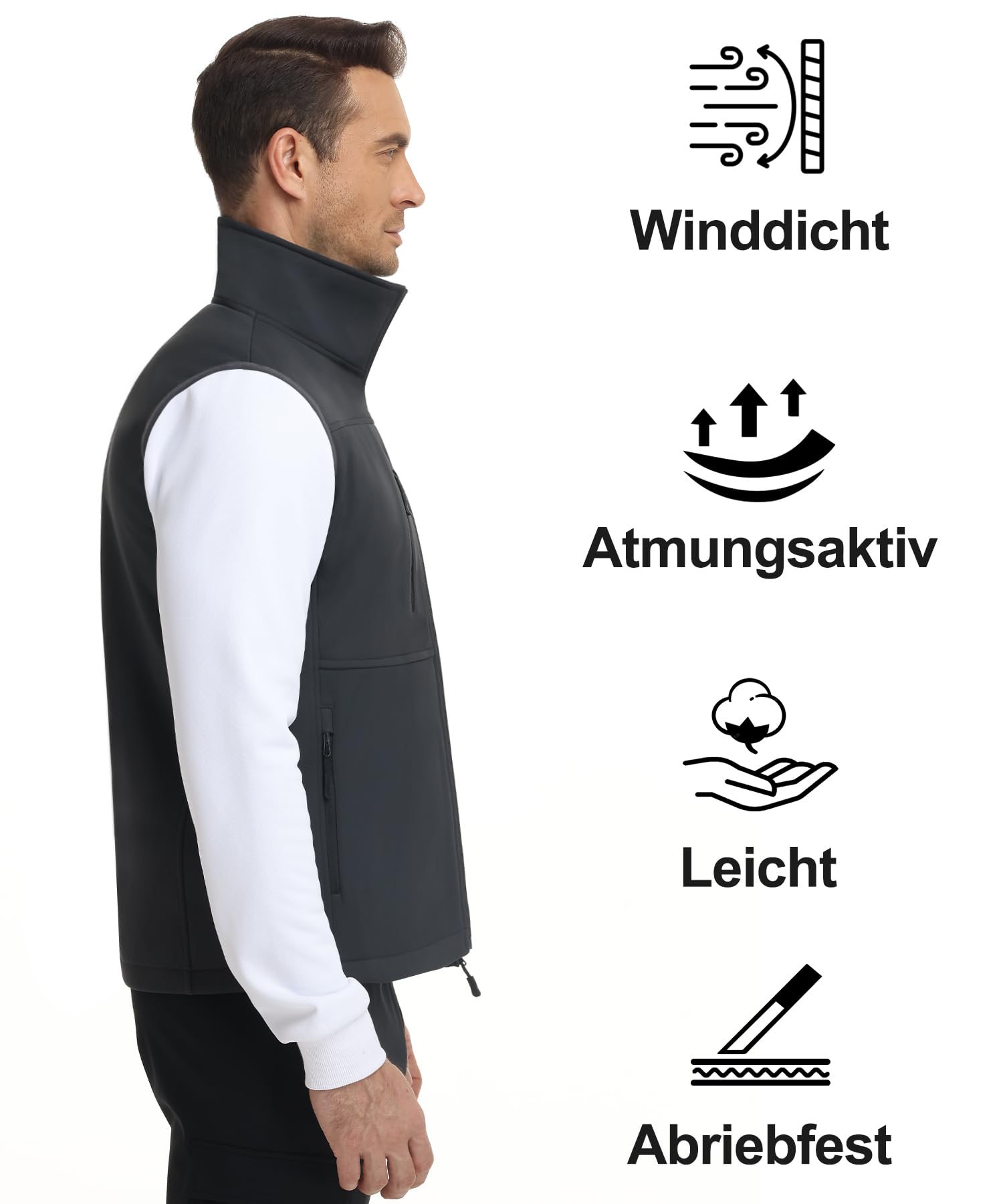 Huayuzh Gilet d'extérieur sans manches Softshell imperméable coupe-vent pour homme Intérieur polaire Randonnée Golf