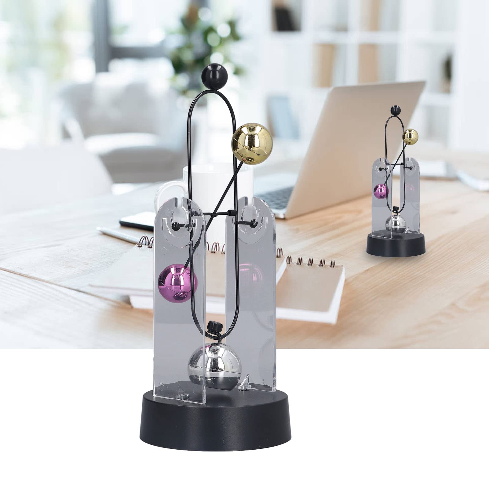 Fyearfly Perpetual Motion Machine Desk Toy, Kinetic Art Perpetual Swinging Device Electronic Shake Wiggle Device, Swinging Balance Balls Physics Science Desk Decor for Office Home Decoration