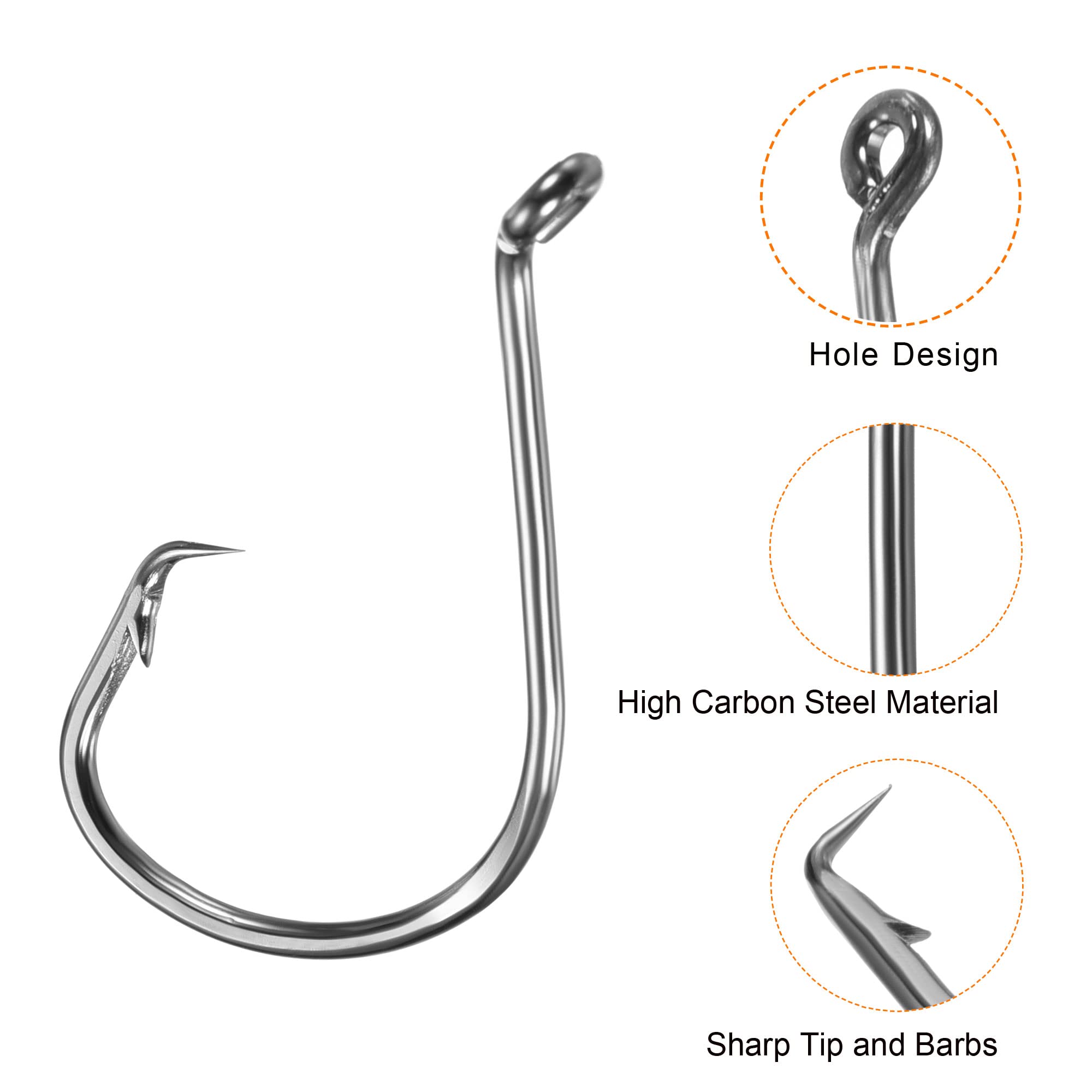 PATIKIL 8/0# Pesca Circular Anzuelos, 10 Paquetes 2.09" L Carbono Acero Compensado Anzuelo con Púas para Dulce Agua Salada Agua, Negro