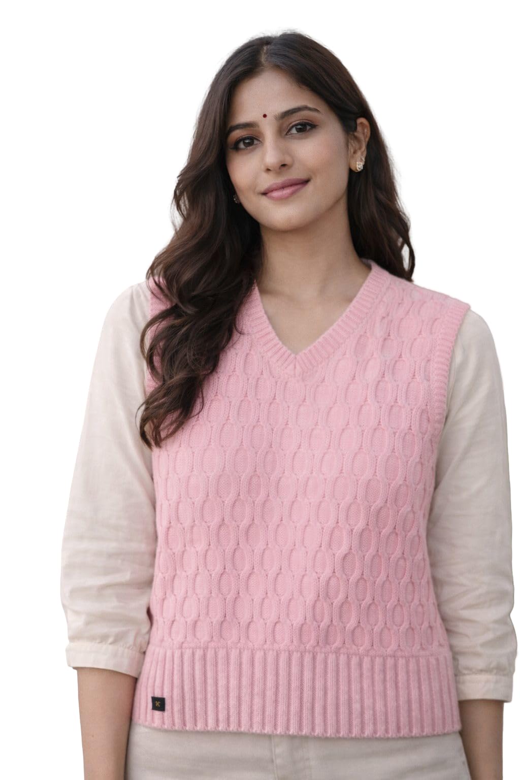 Stylish Women Cable Knit Sleeveless Sweater Vest | Cozy Winter Layering Sweater Round Neck | Soft Warm Winter Wear with Ribbed Hem for Ladies & Girls Pink