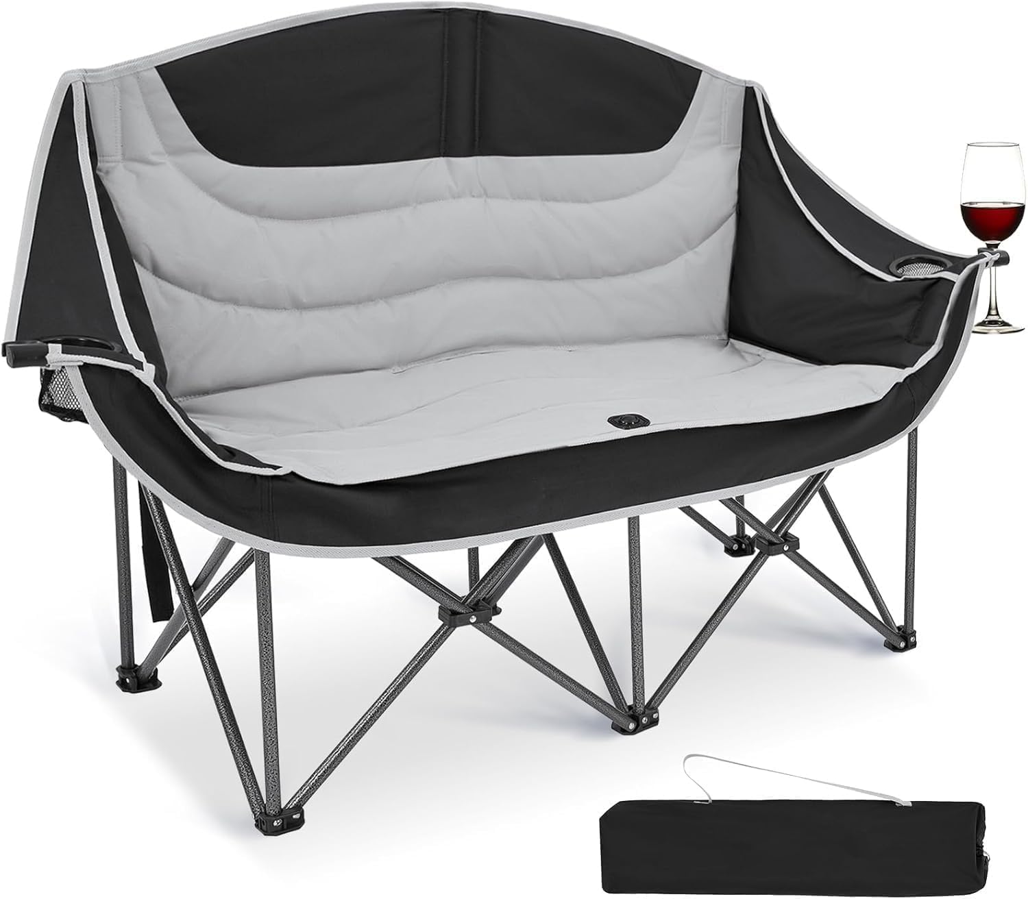 Foldable Camping Chair - Two Person Camp Chair, 2 Seater Folding Bench, Portable Outdoor Seat for Picnic Stadium Spectator Baseball Soccer Golf RV Family Party BBQ Grill Lake Park Backyard-image-47