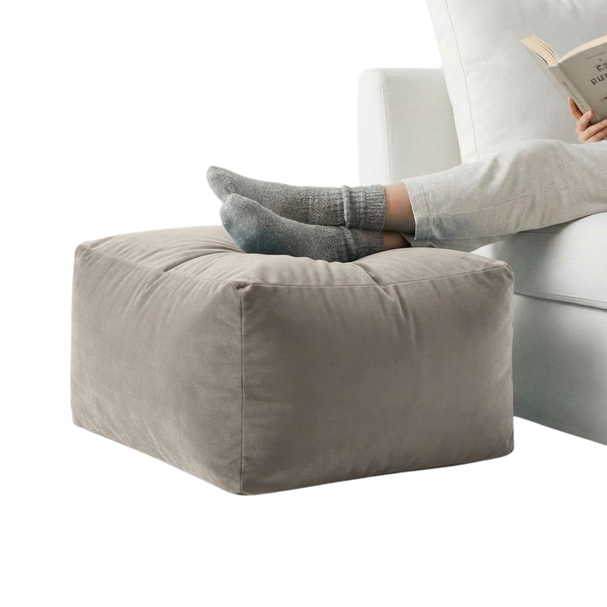 Kosiproducts Velvet Beanbag Ottoman Rectangle Footstool Pouf Chair Pouffe Soft Plush Feel (Oyster 45x35x15) โ image 1
