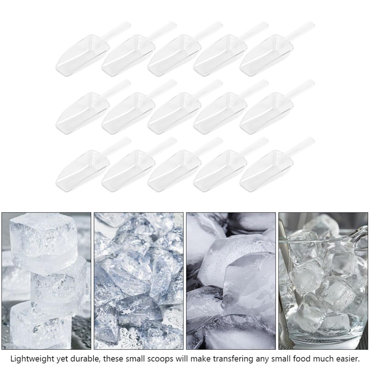 Pala para Hielo y Comida de Plástico Blanco 15 Piezas Multifuncional para Cocina, Barra y Buffet, Pala Multiusos para Alimentos y Recogedora de Granos