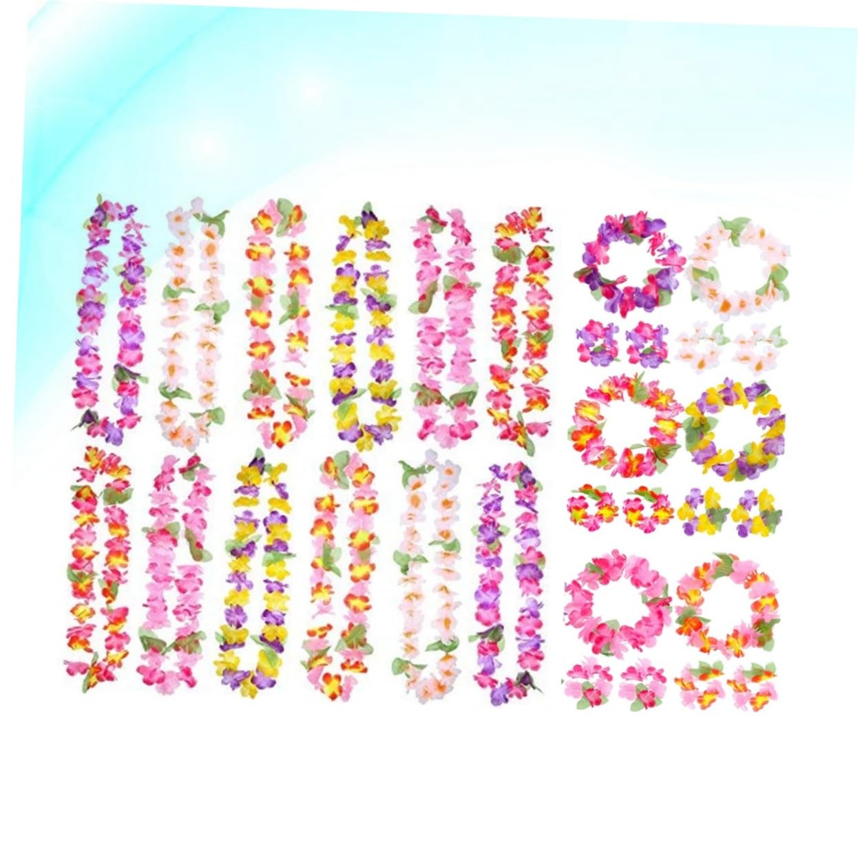 STOBOK Juego De 18 Guirnaldas Hawaianas De Flores Artificiales Collar Pulsera Diadema Accesorio Para Fiestas En La Playa Y Celebraciones.