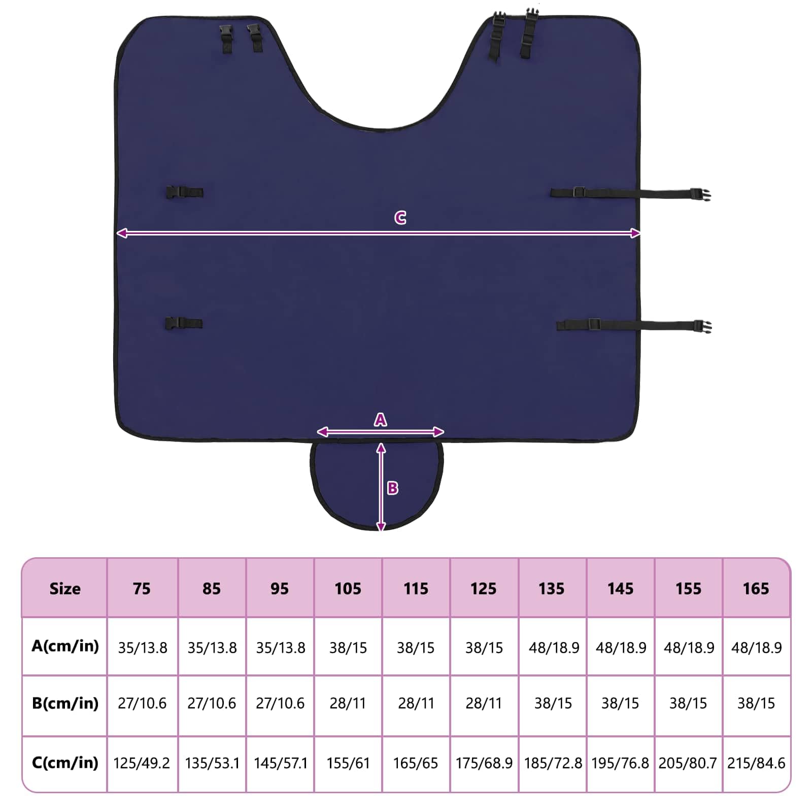 Manta para caballo azul marino de poliéster de 115 cm con cierre ajustable en el pecho y cinturón abdominal, manta de invierno transpirable para establo y pasto, impermeable y ligera