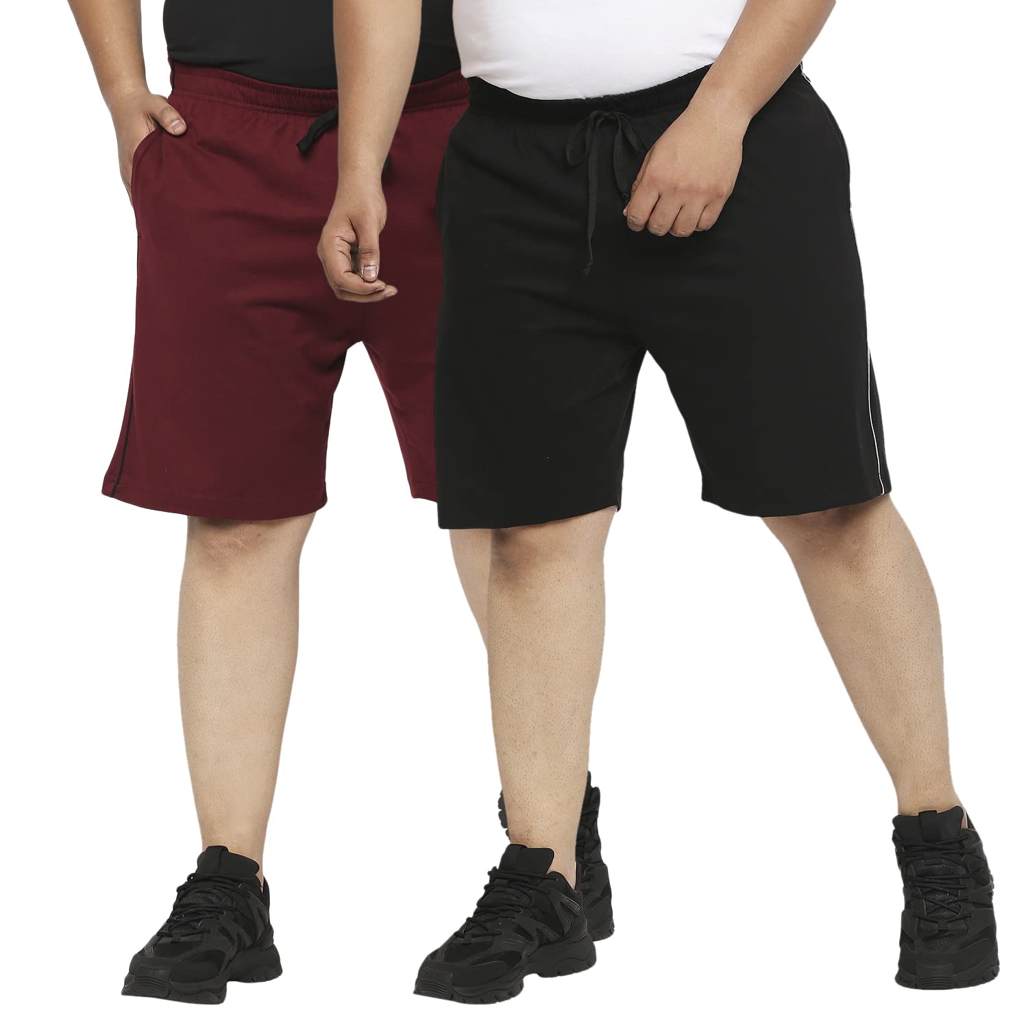 vaishvik Men's Plus Size Cotton Shorts Combo Pack of 2 (4XL,5XL,6XL,7XL,8XL,9XL,10XL) | Big Size Elastic Waist Bermuda Half Pant with Pockets | Relaxed Loose Fit | Burgundy Navy Black-picture-13