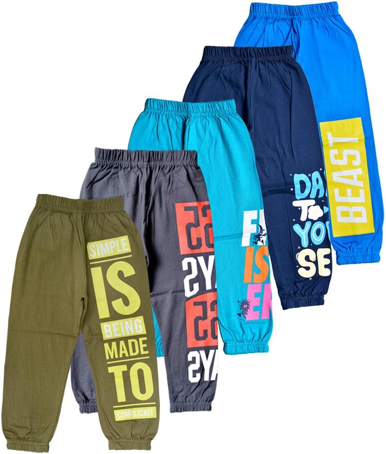 T2F Boy's Cotton Regular Fit Printed Track Pant (Pack of 5)