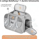 A 4 PET Transportbox Katze, Hundetasche Flugzeug für Kabine/Auto, Leicht Hunde Flugtasche mit patentieren Sicherheit Schnallen/4 Mesh/Aufbewahrungstasche, Grau