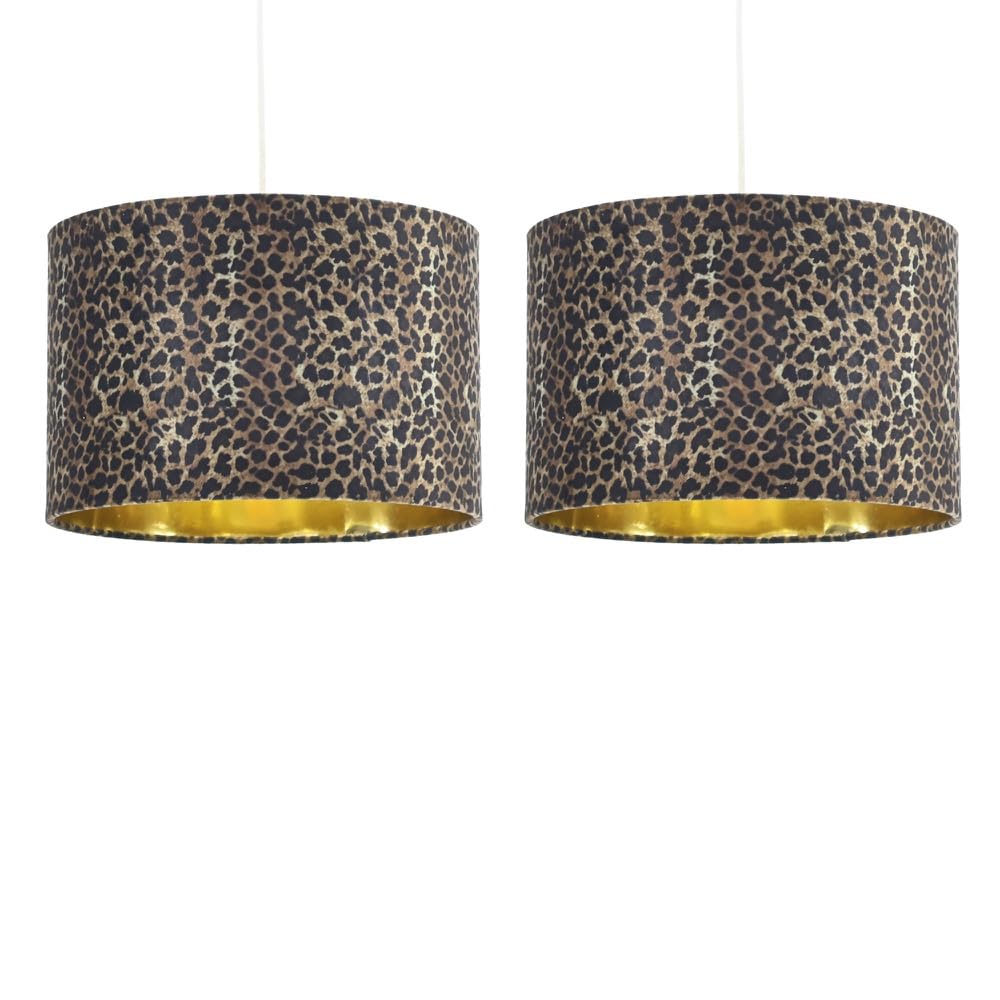 Firstchoicelighting Multi Coloured Set Of 2 Leopard Print 30Cm Easy Fit Pendant Lightshade Or Table Lampshades