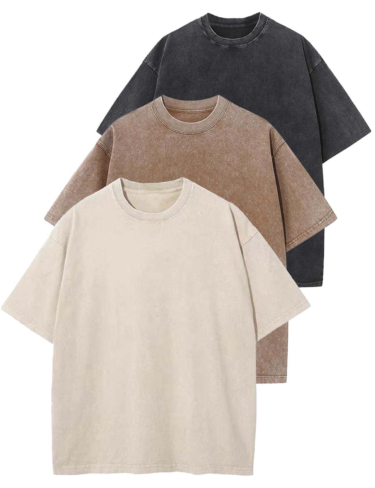 Wyeysyt 3 Pack Oversized Tshirts for Women Vintage Washed Baggy Tees Cotton Short Sleeves Acid Shirts Unisex Tops