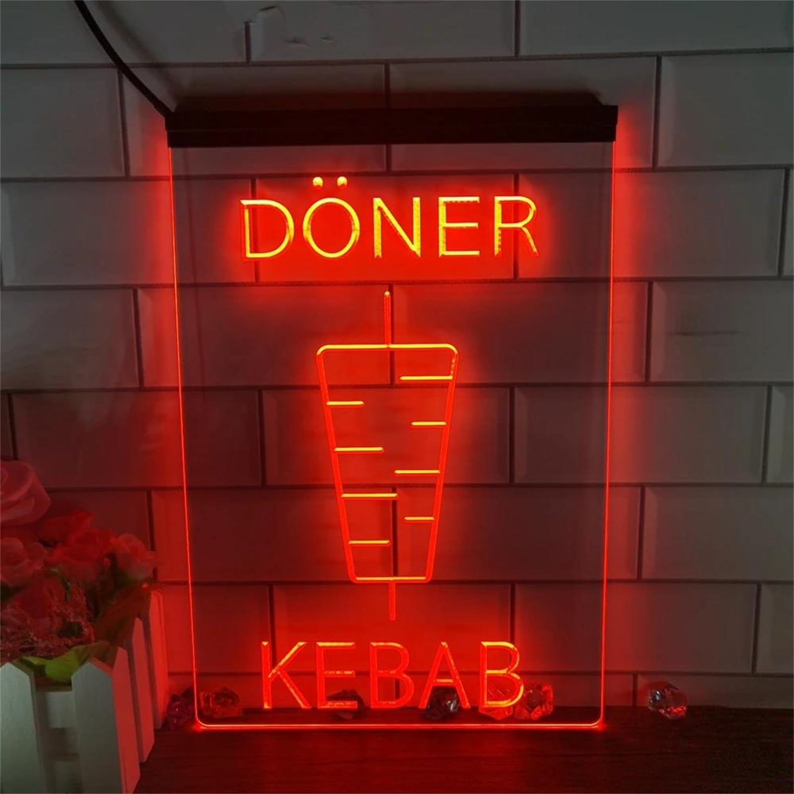 Keyqeen Red Doner Kebab Led Neon Sign, Kebab Shop Restaurant 3D Neon Lights For Wall Decoration Usb Powe Luminous Sign,,40X30cm
