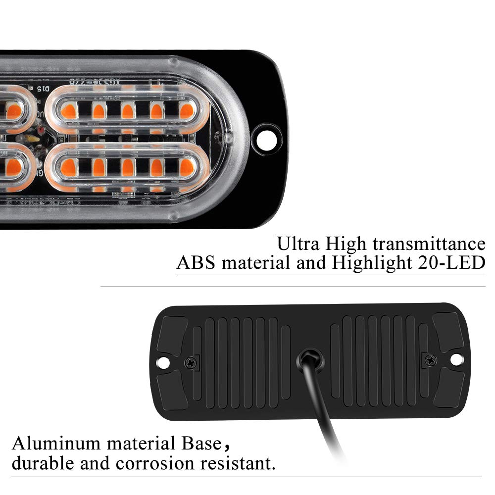 4 Luci Stroboscopiche LED Auto Camion AUXITO 12V Ambra – 18 Modalità Flash IP67