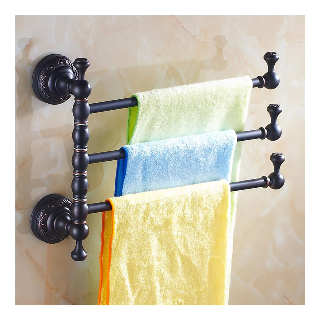 LMYSXAOZ Vintage Black Bath Towel Holder Swing Out Bar,Load 15 Kg Solid Brass Bathroom Hand Rack, Folding Arm Swivel Hanger Wall Mount Brushed Finish black-3Bar