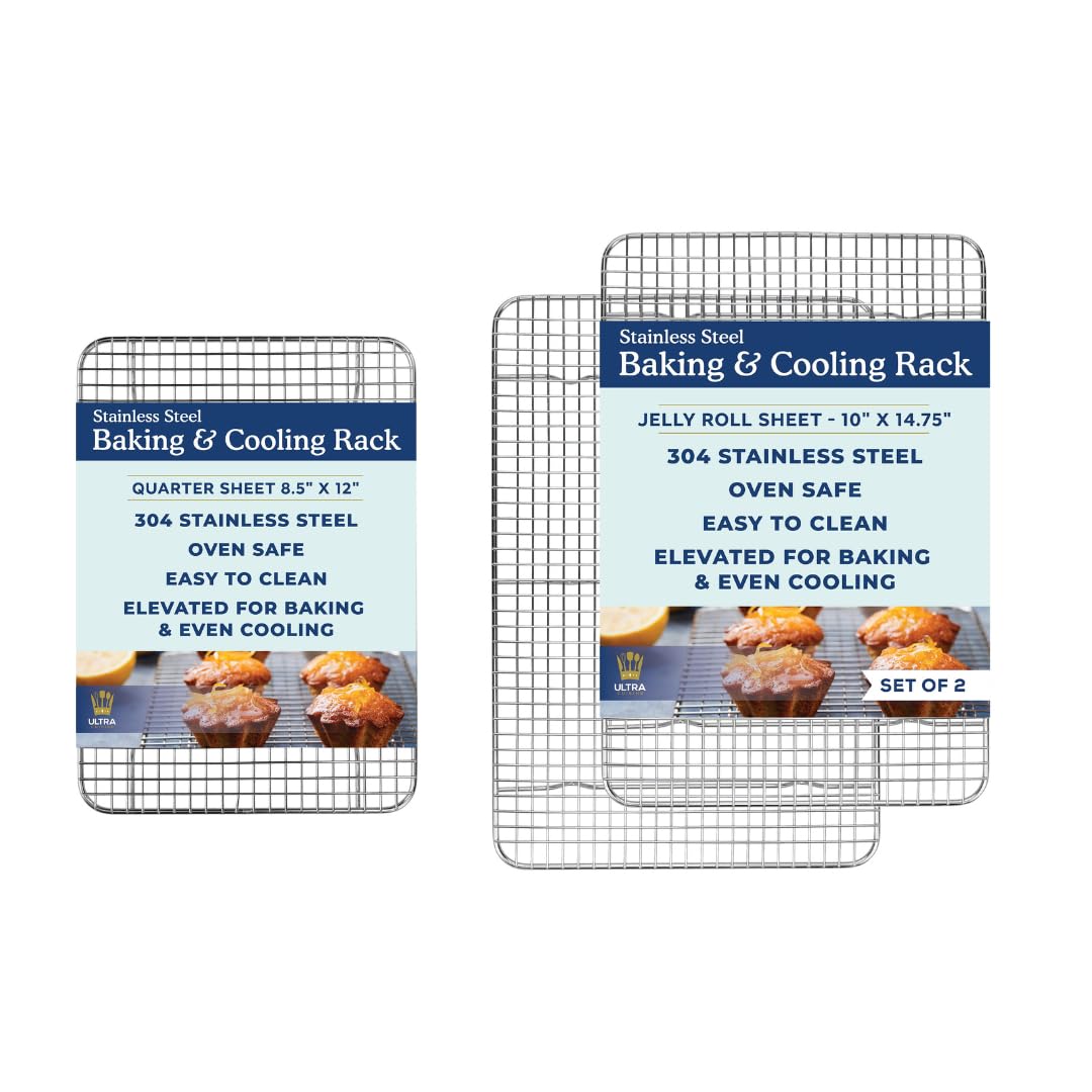 Ultra Cuisine Heavy Duty 100% Stainless Steel Cooling Rack for Cooking and Baking - Baking Rack & Wire Cooling Rack - Fits Quarter and Jelly Roll Sheet Pans - 8.5''x12''' and 10''x14.75''