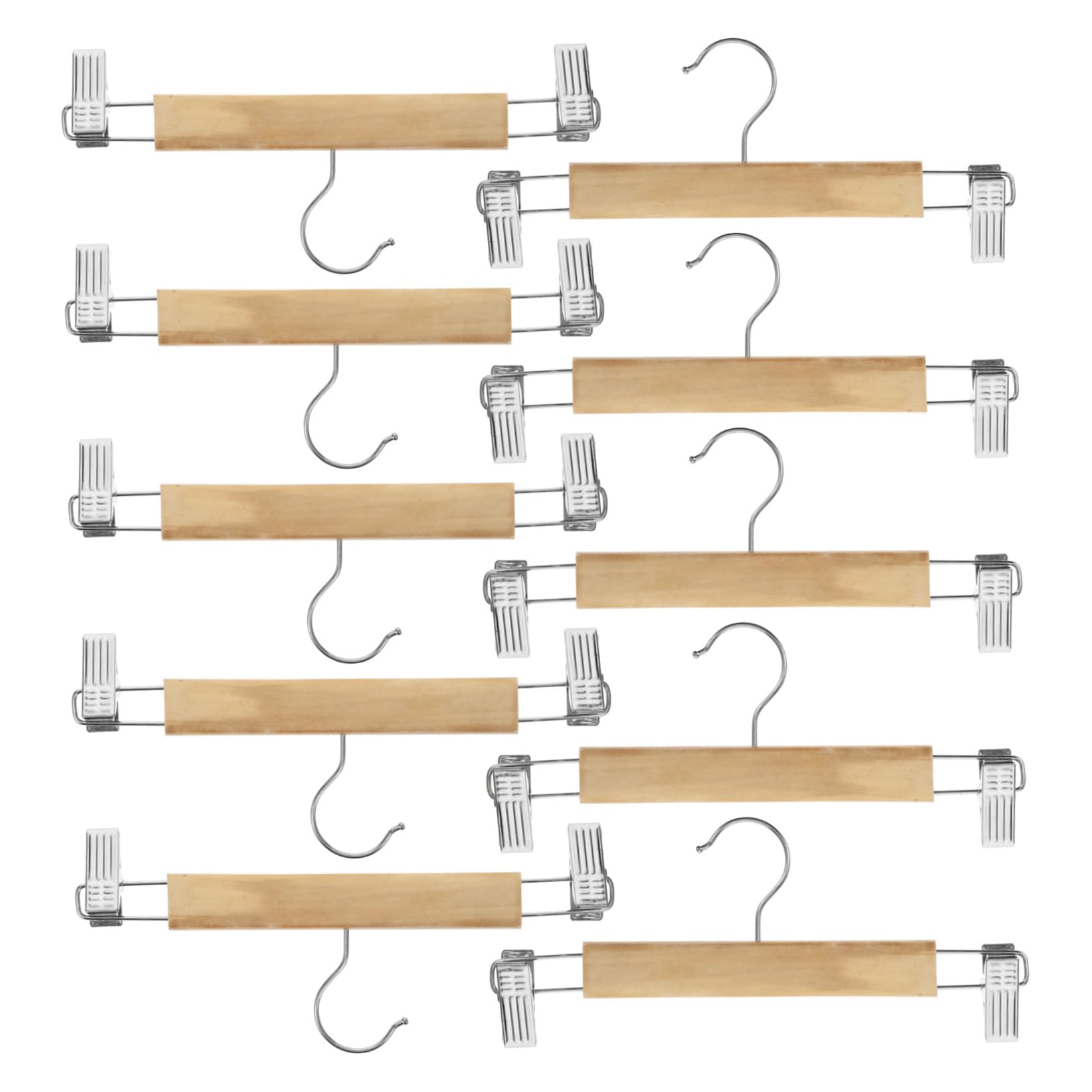 PRETYZOOM 10 Pezzi Appendini per Pantaloni e Gonne con Clip in Acciaio Inox e Struttura in Legno, Salvaspazio e Resistenti per Organizzazione Armadio