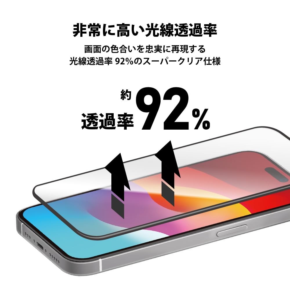 iPhone15Pro ガイドフレーム付 液晶全面保護ガラス 2度強化/ゴリラガラス [スーパークリア]