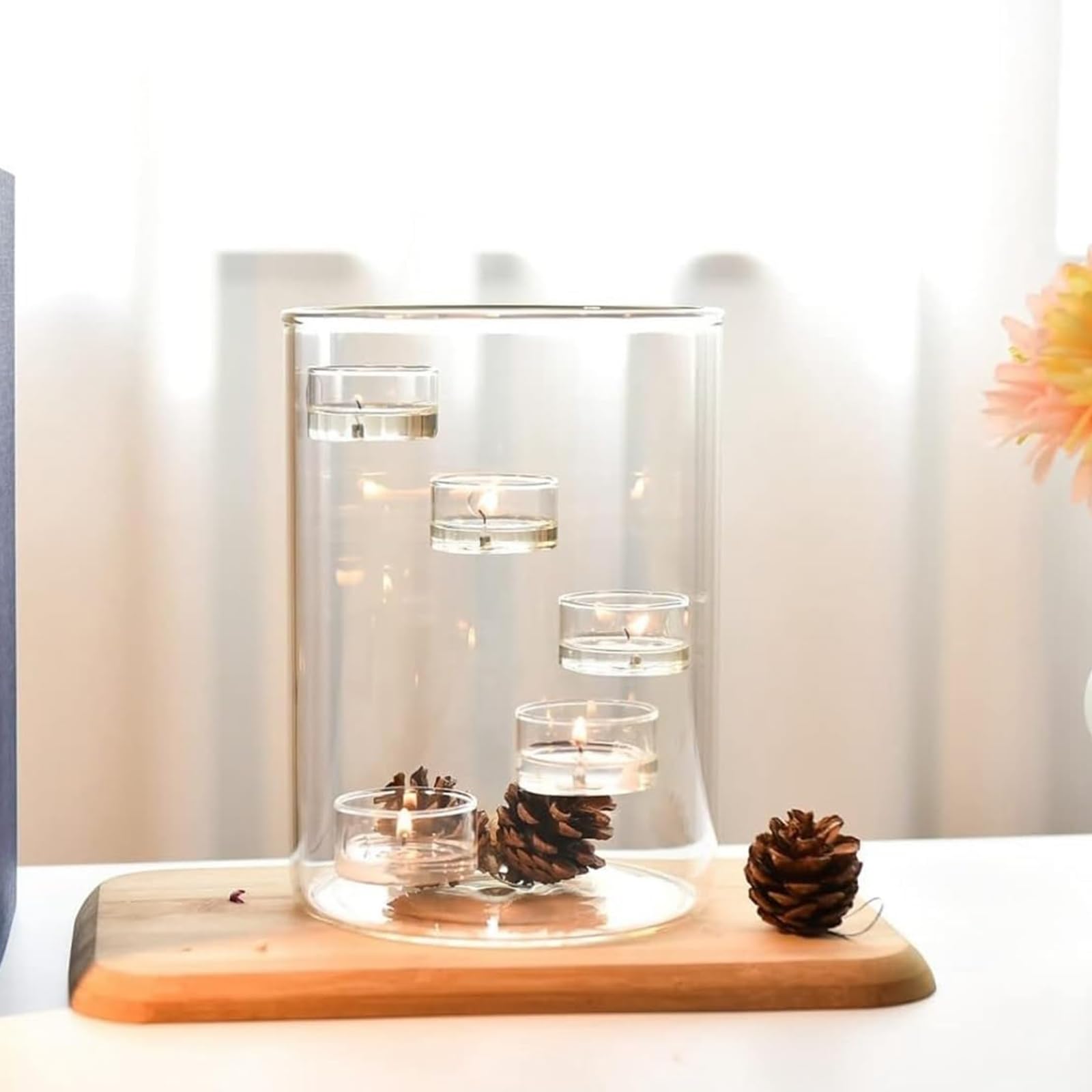 Candle Holder, Glass Hurricane Candle Holder for Pillar Candles, Clear Cylinder Candle Holder for Table Centerpiece Decorations, for Dining Room Wedding Parties Home Decorations