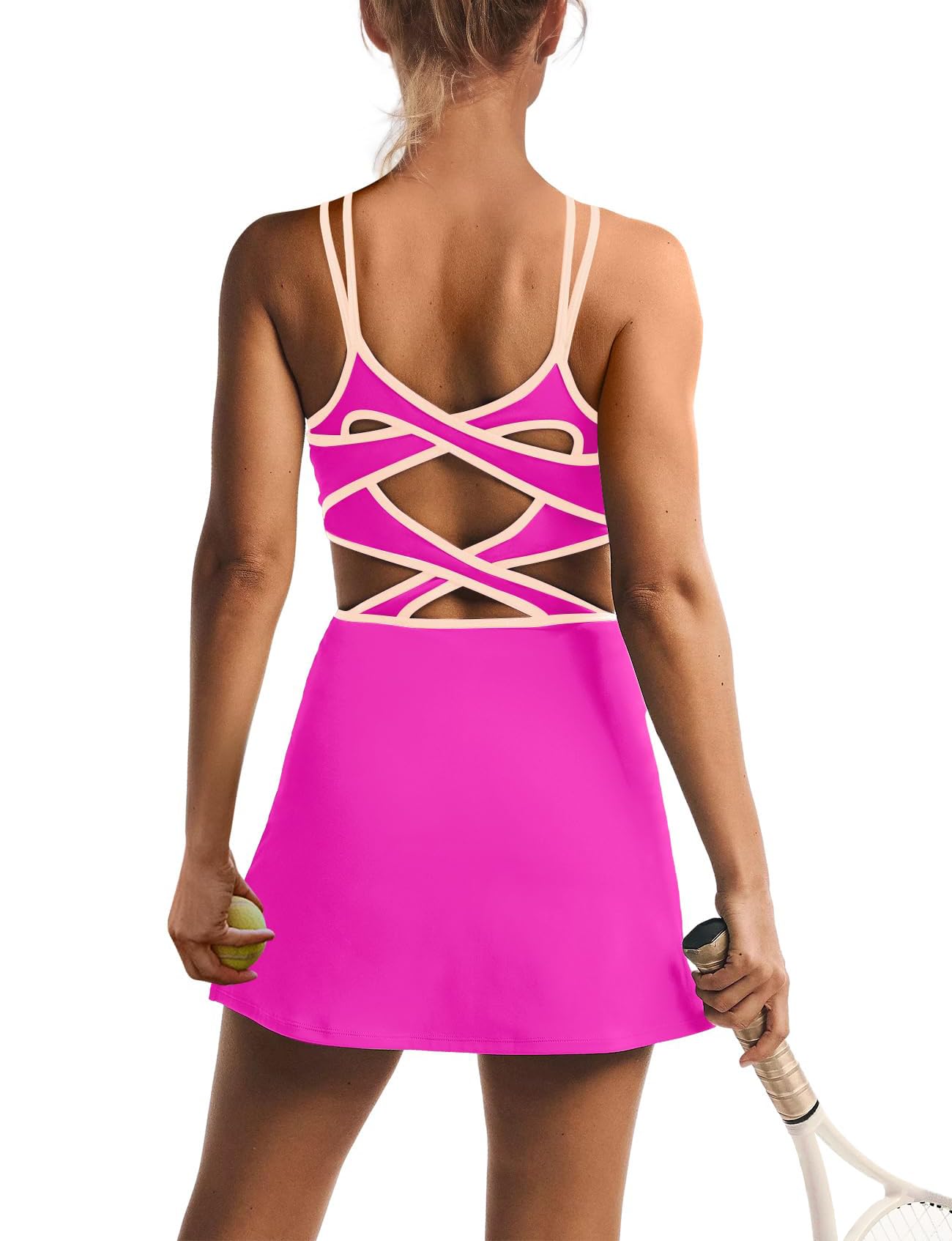 ReachMe Womens Tennis Dress Athletic Dresses with Built in Shorts and Bra Summer Workout Romper Trendy Golf Outfits