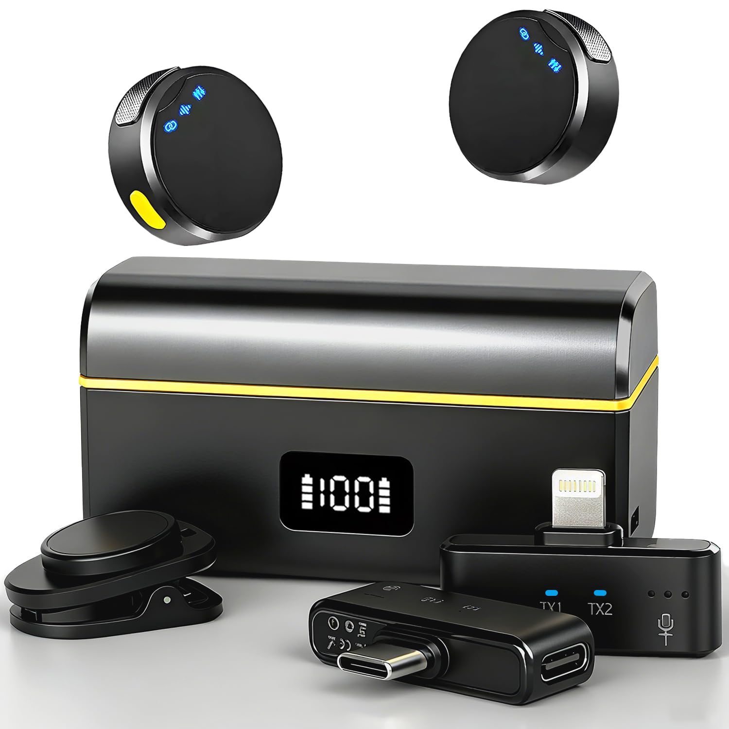 Microfono inalambrico Calidad de Sonido HiFi, Plug and Play 30 Horas de duración de la batería, con Parabrisas y cancelación Activa del Ruido, Mini micrófono para Tiktok/Youtube/Ins/Vlogs