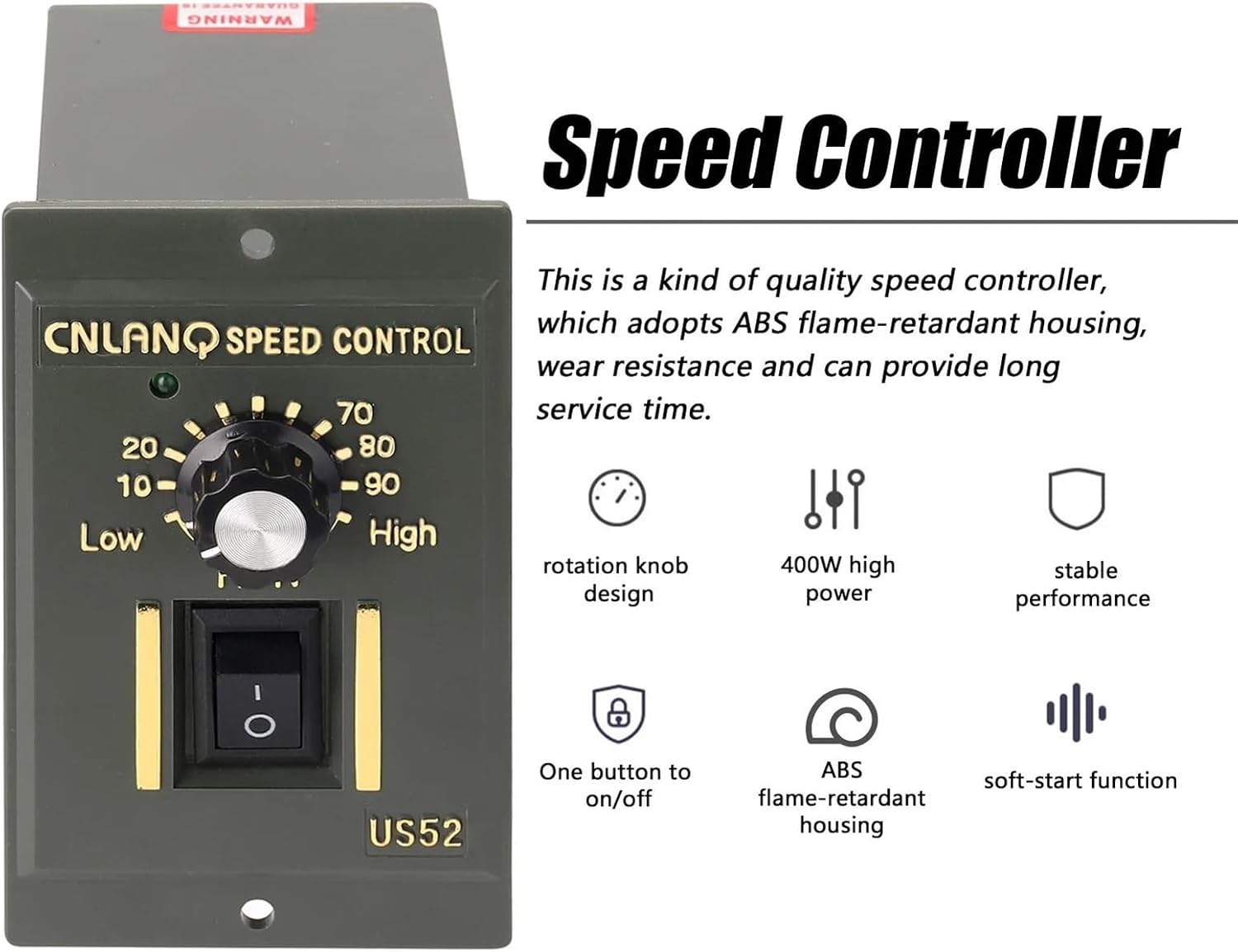 400W Motor Speed Controller AC220V ABS Pinpoint Regulator Control Device with Indicator Light Corotation and Reverse Adjustable