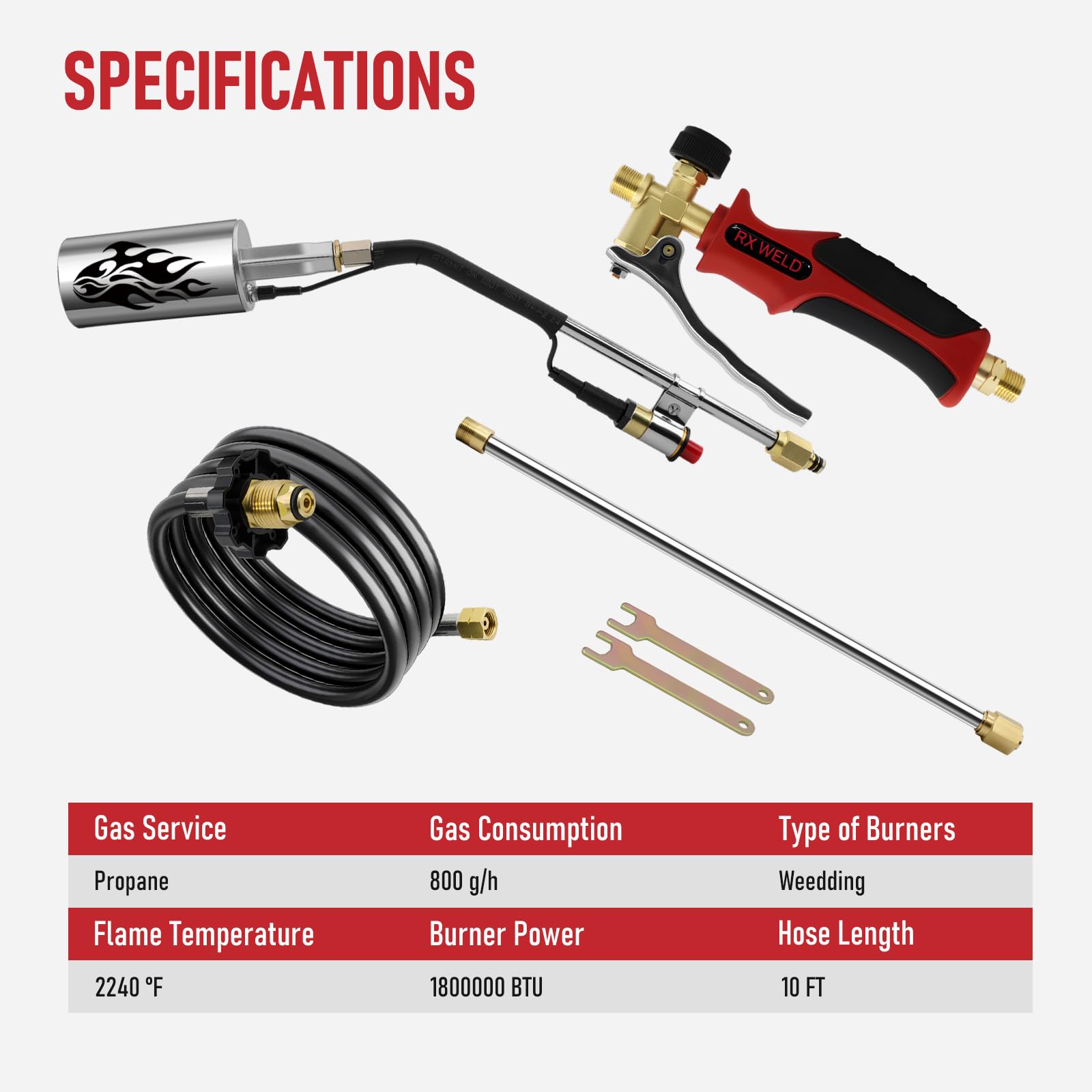 RX WELD Antorcha de propano ajustable con manguera de 10 pies