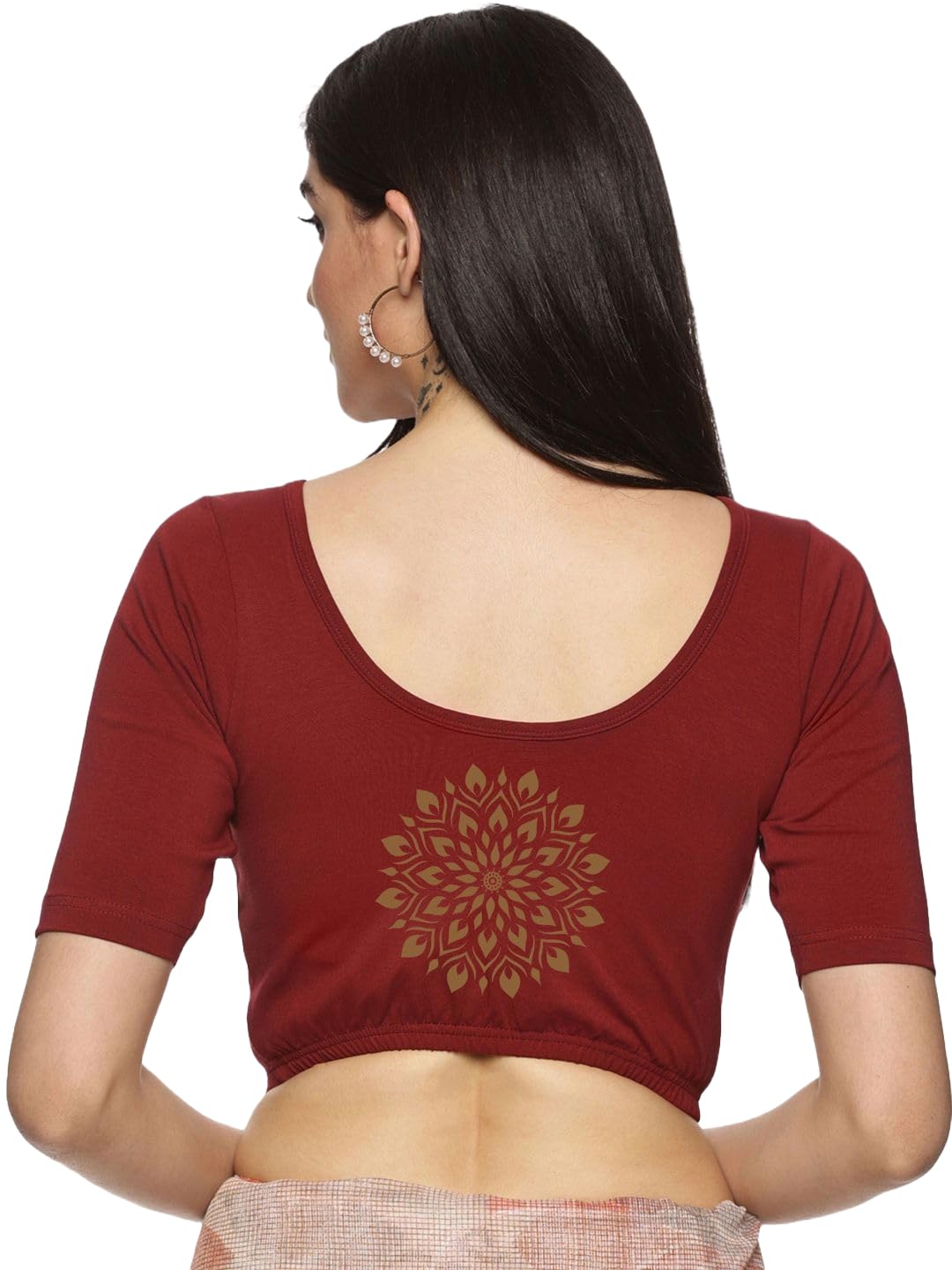 notyet by us NOTYET Women's Solid Stretchable Blouse with Back Print-picture-10